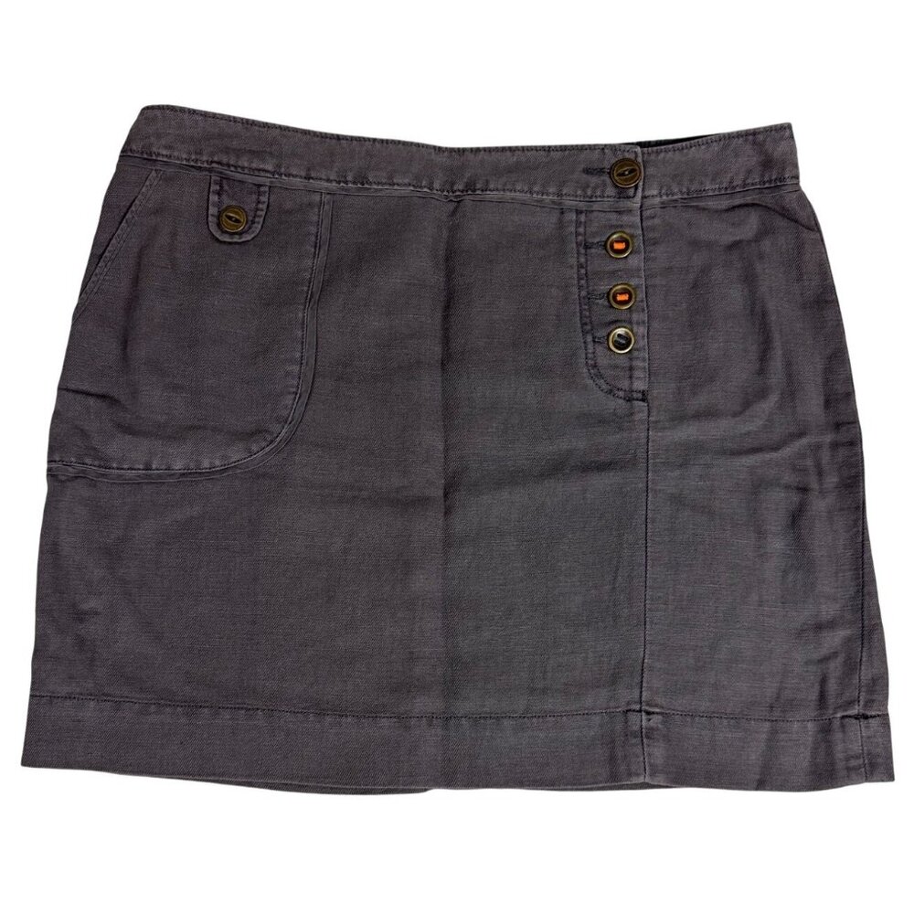 Anthropologie M & Eve Womens Gray Linen-Blend Mini Skirt W/Button Accents Sz 12